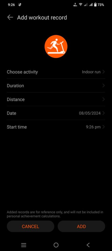 exercise record with huawei health